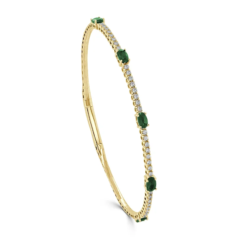 Crystal-twisted bangles-14K Gold Emerald & Diamond Station Flexible Bangle