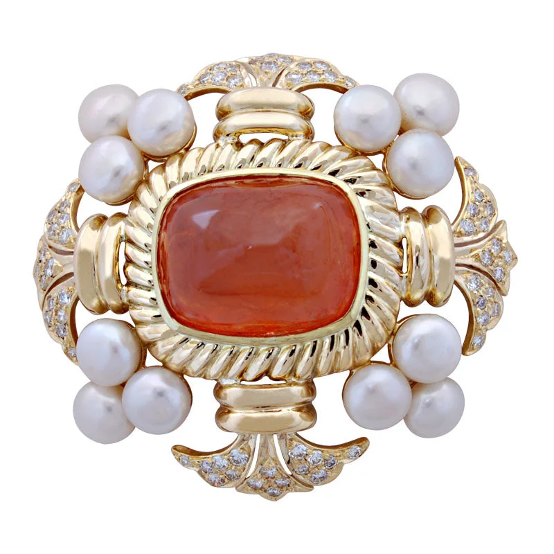 Pure style brooch-Brooch-Cornelian, Pearl and Diamond