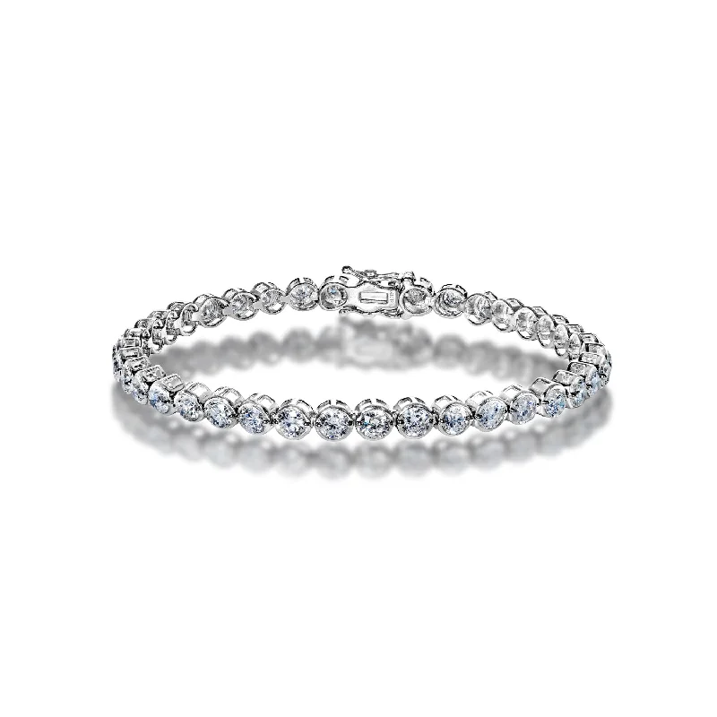 Etched design bangles-Drew 7 Carat Round Brilliant Single Row Diamond Tennis Bracelet in 14k White Gold