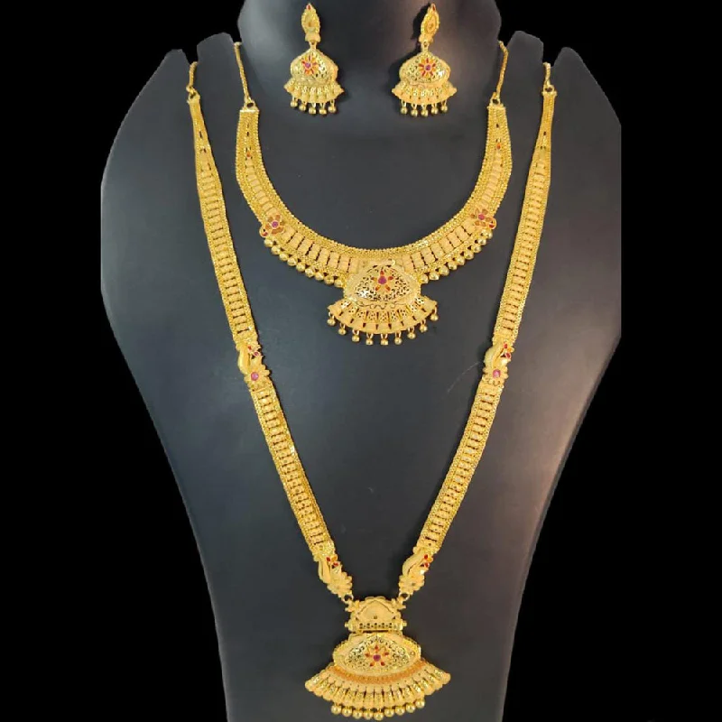 Freshwater pearl necklaces-Pari Art Jewellery Forming Gold Double Necklace Set