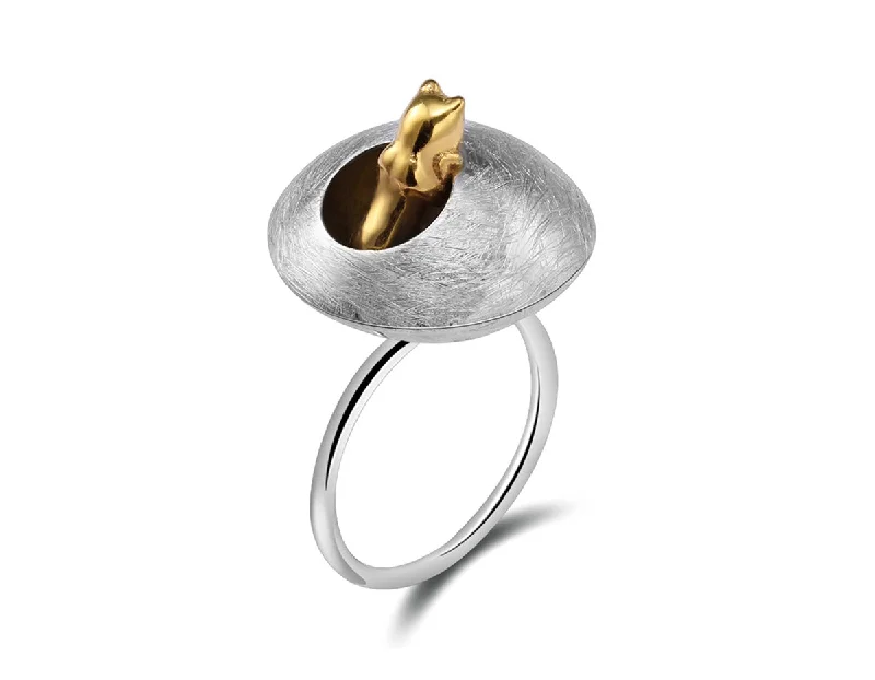 Dainty gold rings-Peeping Cat Ring