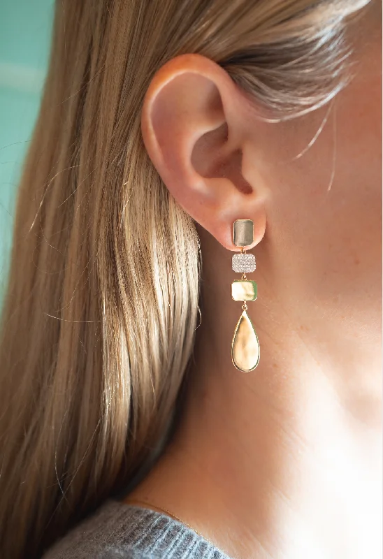 Subtle pearl earrings-Petite Solid Gold and Diamond Geometric Dangles