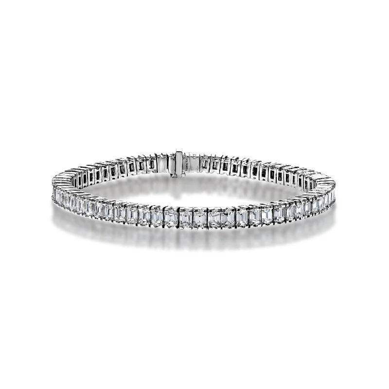 Warm wood bangles-Emersyn 10 Carat Emerald Cut Single Row Diamond Tennis Bracelet in 18 Karat White Gold