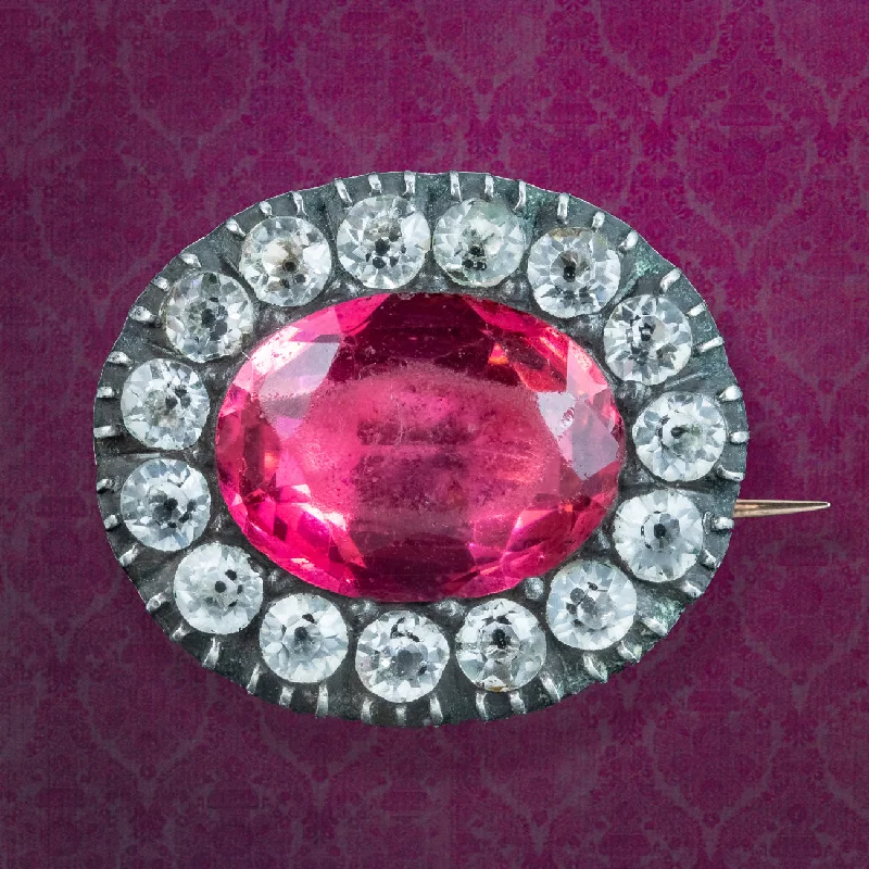 Bead cluster brooch-Antique Georgian Pink Paste Brooch Silver 18ct Gold