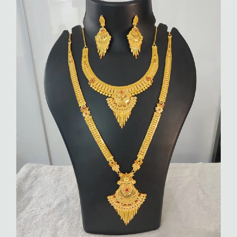 Solid link necklaces-Pari Art Jewellery Forming Gold Double Necklace Set