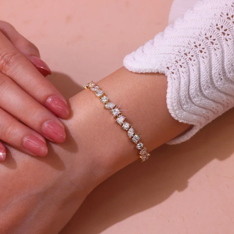 Matte link bangles-Multi Shape Diamond Tennis Bracelet