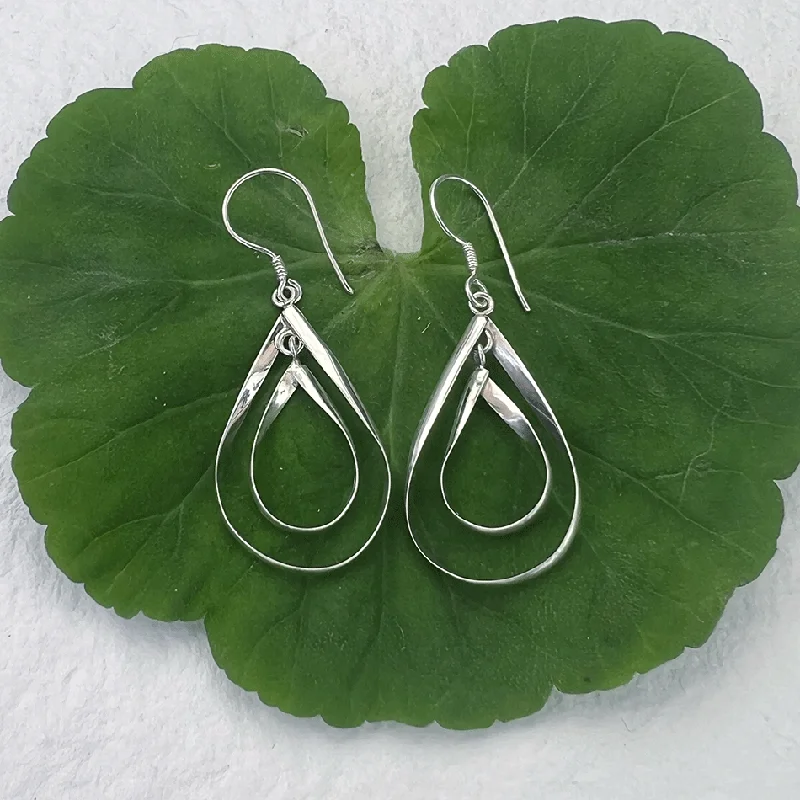 Surf theme earrings-Double Teardrop Earrings- Sterling Silver, Indonesia