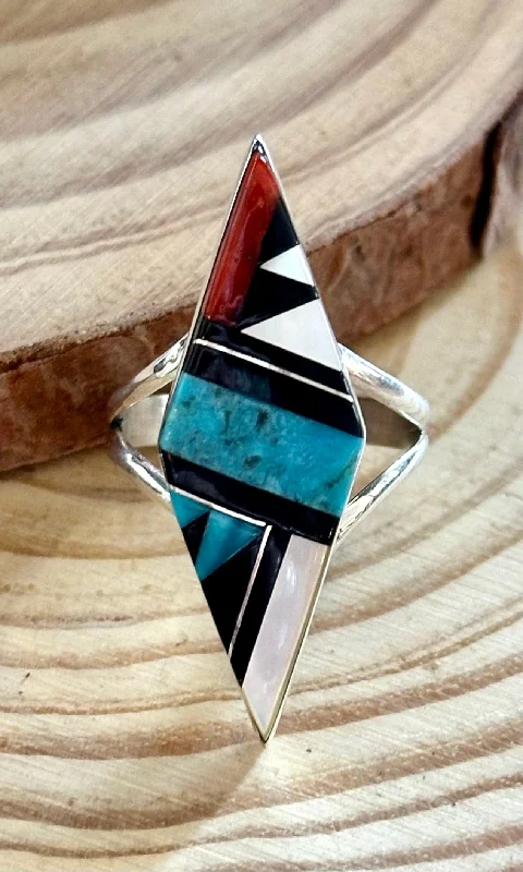 Flex open rings-CLEO KALLESTEWA Multi Stone Inlay Native American Zuni Ring • Size 8