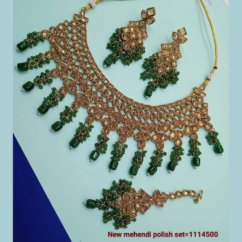 Eight-strand necklaces-Padmawati Bangles Gold Plated Crystal Stone Necklace Set