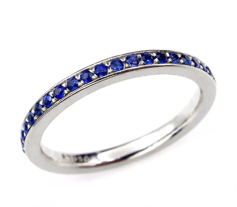 Curved art rings-Bright Blue Round Sapphire 1/2CT Eternity Platinum RING Wedding Anniversary BAND