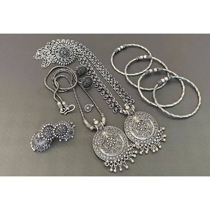 Leaf charm necklaces-Akruti Collection Oxidised Plated Combo Set