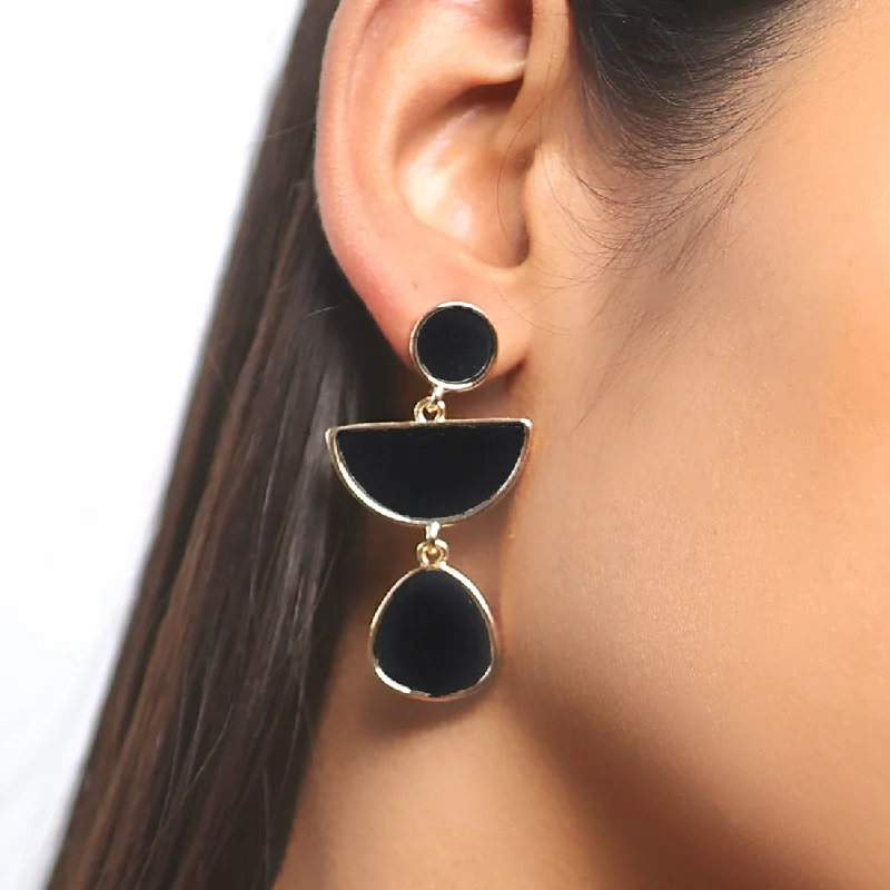 Full moon earrings-Organic Black Acrylic Gold-Toned Triple Drop Earrings