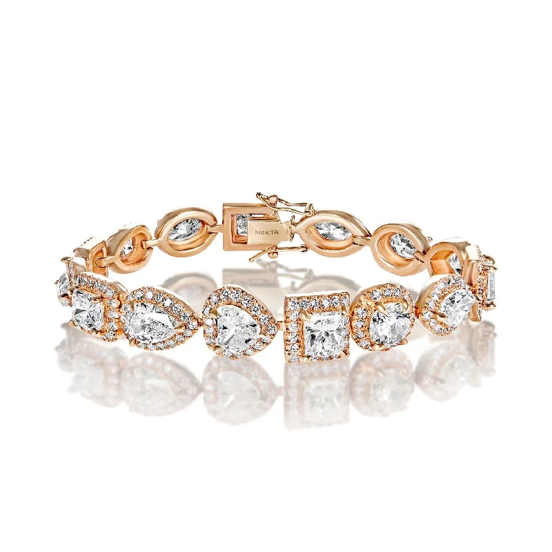 Vintage flair bangles-Esmeralda 28 Carats Combine Mix Shape Single Row Diamond Halo Bracelet in 18k Rose Gold