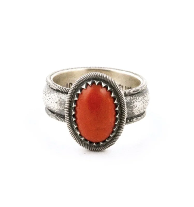 Glittering crystal rings-Tufa Cast Red Coral Ring