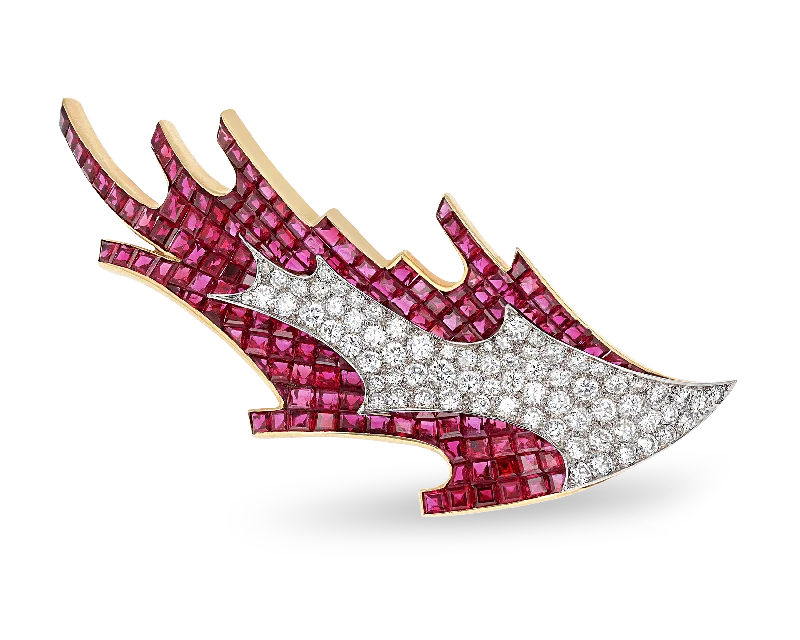 Carved name brooch-René Kern Ruby and Diamond Brooch