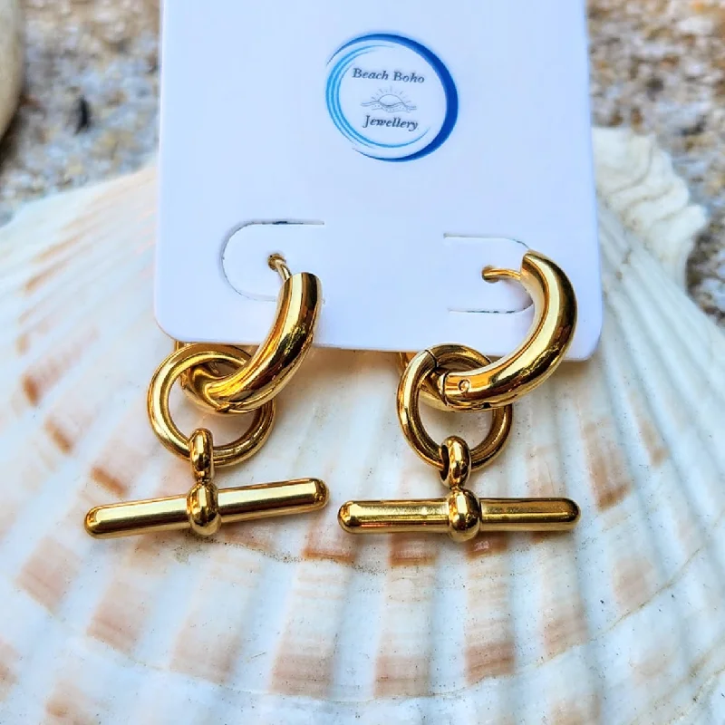 Reef design earrings-T-BAR - 18K GOLD  WATERPROOF EARRINGS