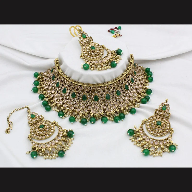 Slanted design necklaces-Manisha Jewellery  Gold Plated Crystal Stone Necklace Set