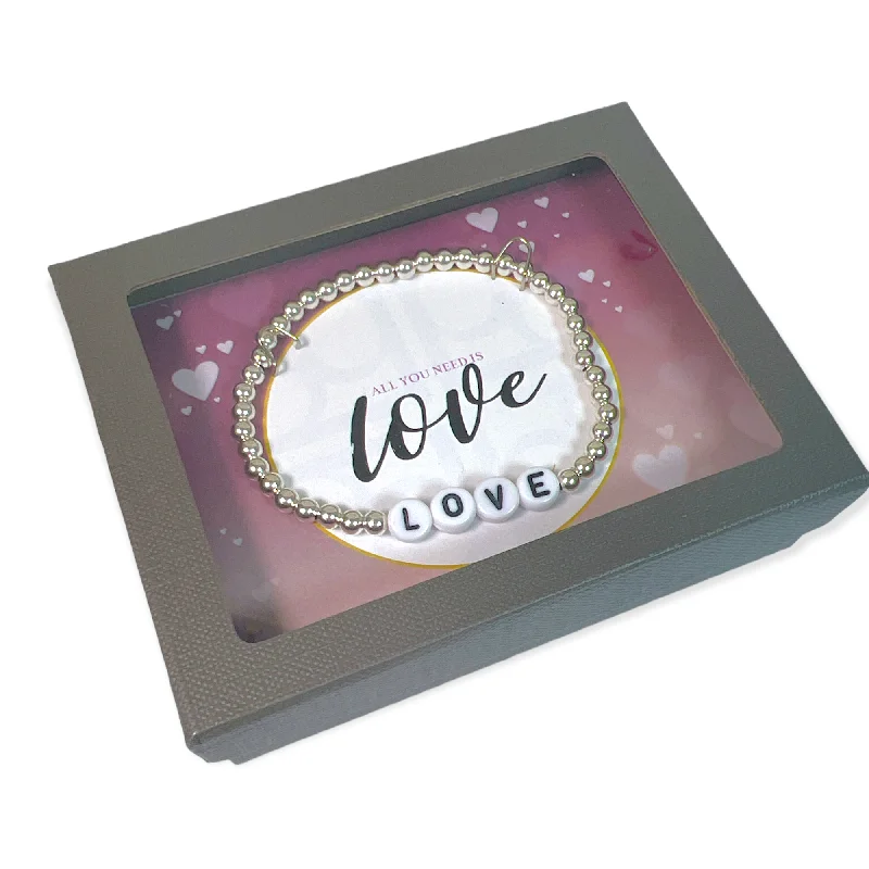 Polished silver bangles-Sterling Silver "All You Need is Love" Bracelet Gift Box