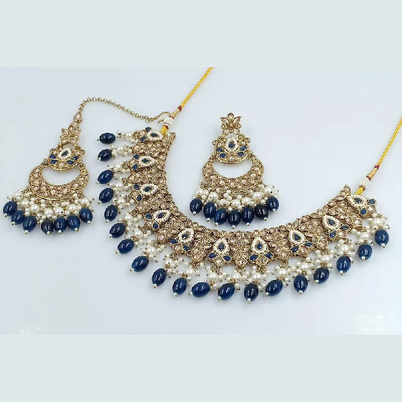 Thin yarn necklaces-Rani Sati Jewels Gold Plated Reverse AD Necklace Set