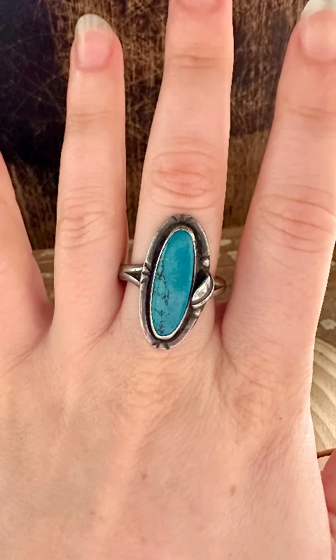 Bent shank rings-FRAMED VINTAGE TURQUOISE Ring • Size 8