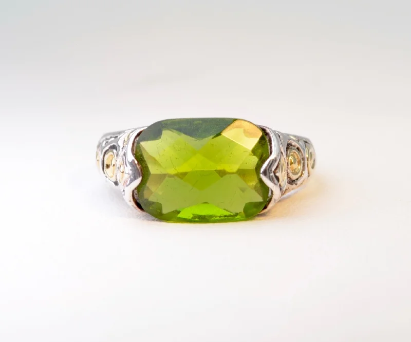 Topaz stone rings-Sterling Silver Faceted Synthetic Green Stone