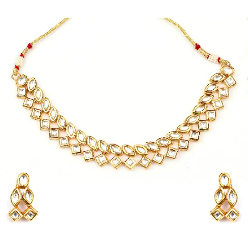 Raven feather necklaces-Bhavi Jewels Gold Plated Kundan Stone Necklace Set