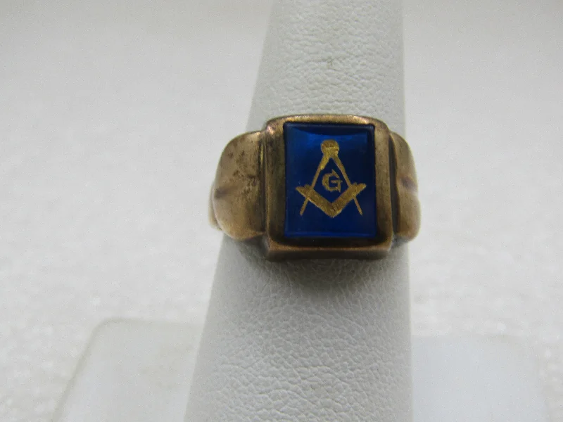 Sapphire stone rings-Vintage 10kt Blue Spinel Masonic Ring, Sz. 8.5. 1930's-1950's