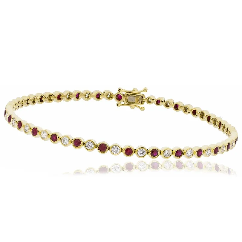 Dual gem bangles-18ct Yellow Gold Ruby and Diamond Rubover Set Bracelet