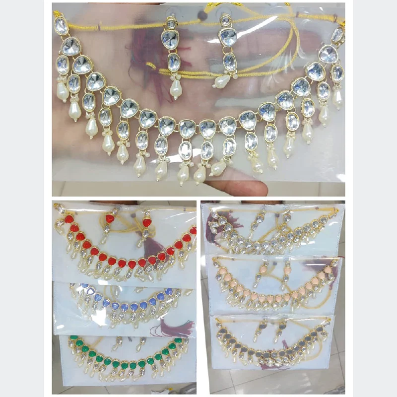 Bright stone necklaces-Pooja Bangles Gold Plated Crystal Stone Necklace Set