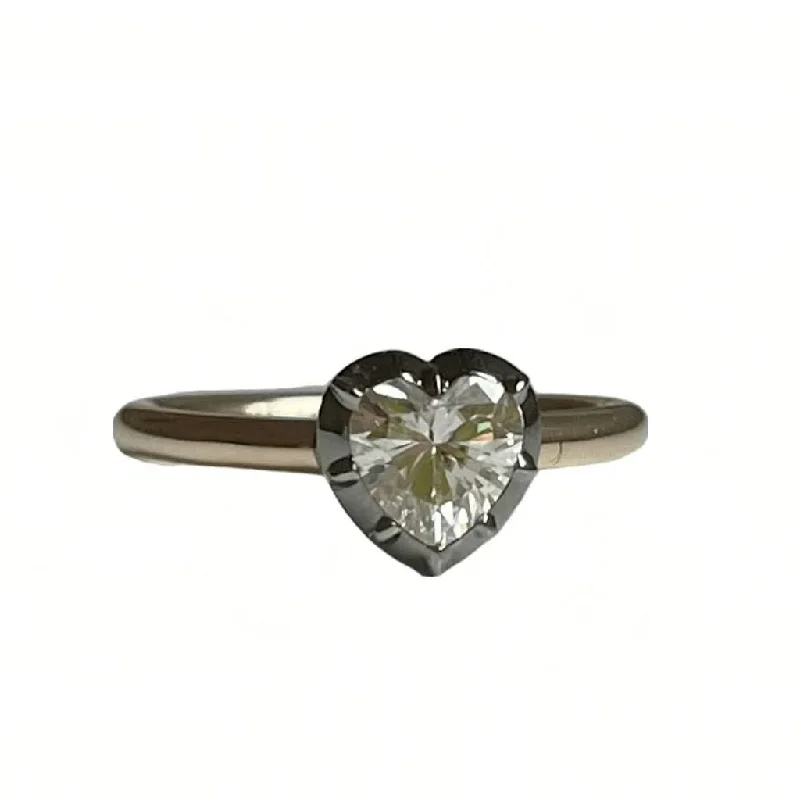 Wide gold rings-0.7 (6 mm) Carat Georgian Victorian Heart Shaped Moissanite and Blackened Gold Collet Button Back Ring