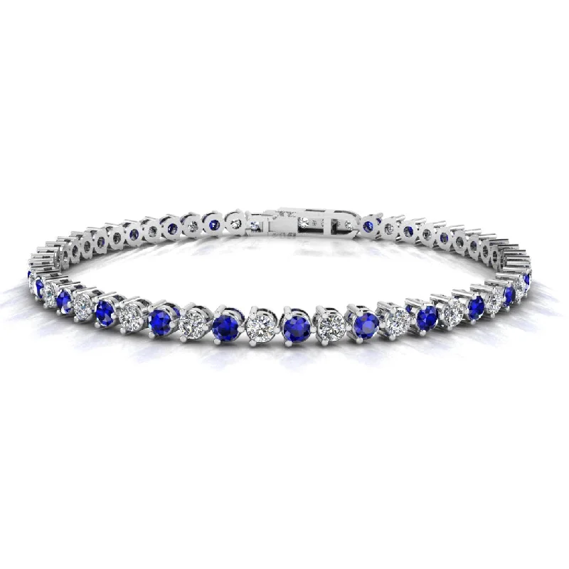 Smooth link bangles-Round Brilliant Diamond and Sapphire 3 Claw Bracelet BRDS45512