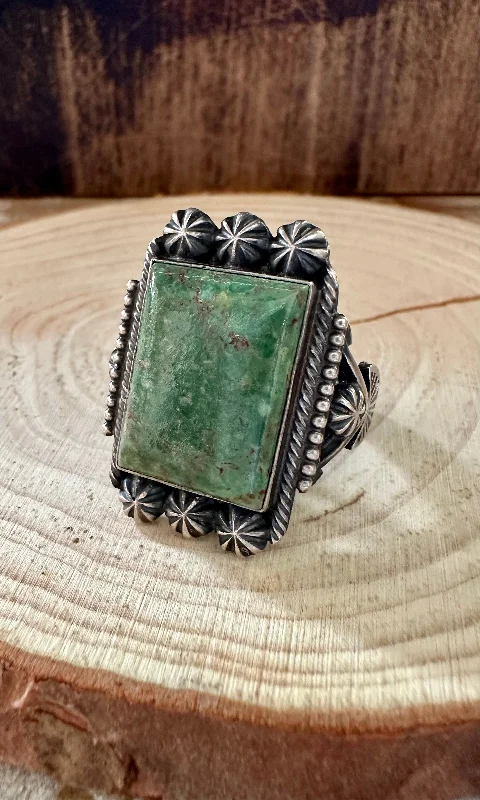 Leaf design rings-M&R CALLADITTE NAVAJO Square Green Turquoise Sterling Ring • Size 13