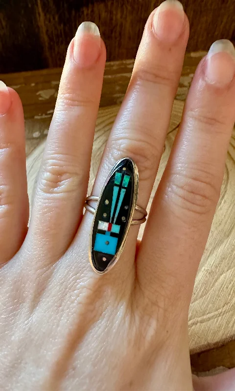 Sculpted cocktail rings-GILBERT SMITH UFO Night Sky Ring Micro Inlay • Size 7.5