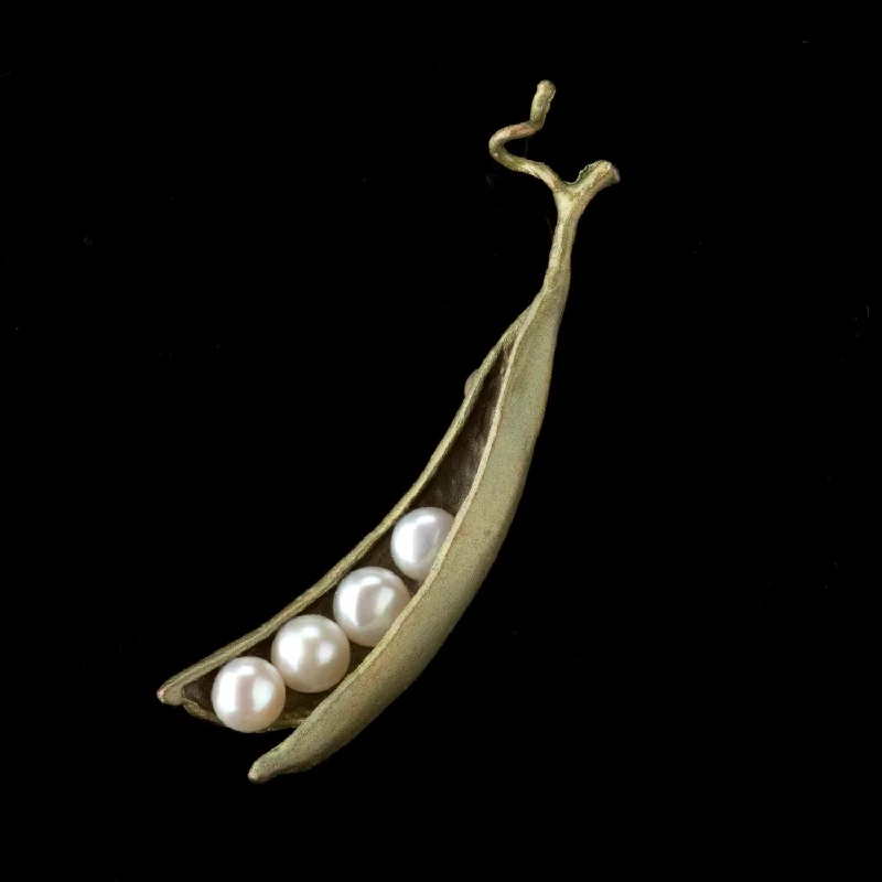 Silk cord brooch-Pea Pod Brooch - 4 Pearls