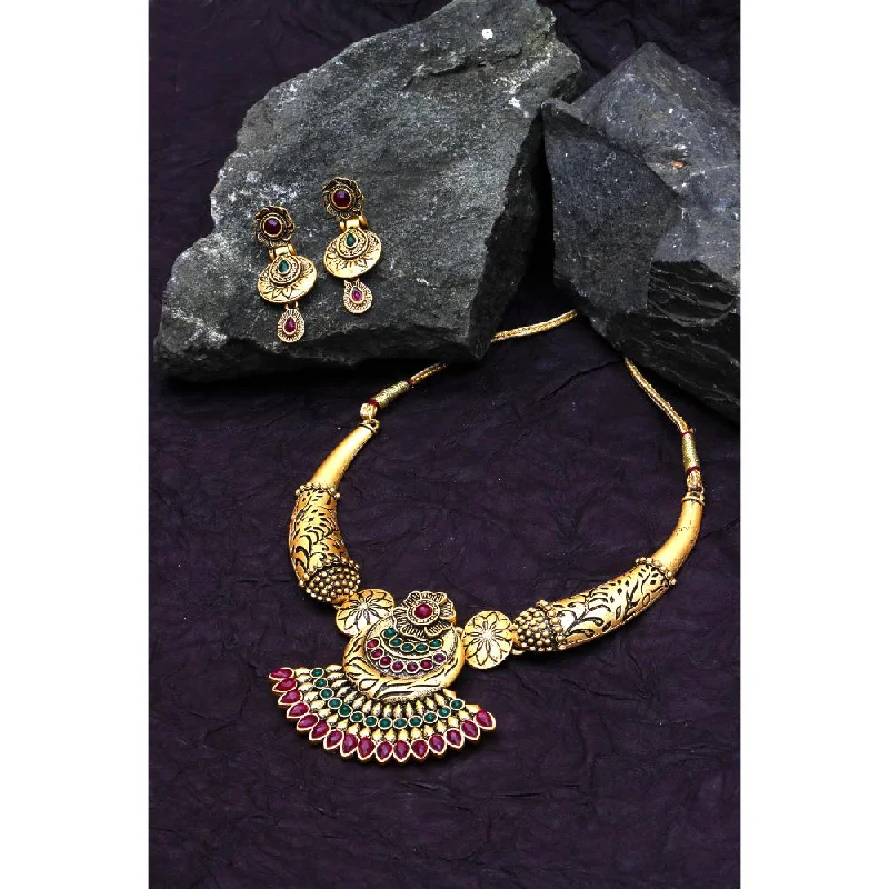 Glittering crystal necklaces-Bhavi Jewels Gold Plated Pota Stone  Necklace Set