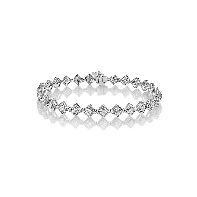 Astro theme bangles-Itzel 2 Carat Round Brilliant Single Row Diamond Bracelet in 14 Karat White Gold By Mike Nekta