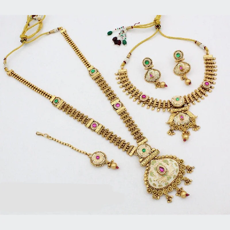 Victorian style necklaces-Manisha Jewellery Gold Plated Meenakari Double Necklace Set