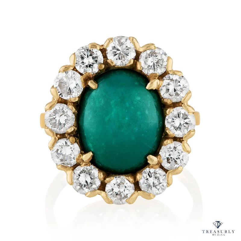 Gem stack rings-GIA 7.35ct Vintage Blue-Green Turquoise Diamond Cluster 14K Gold Ring