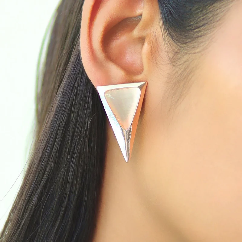 Thin hoop earrings-Long Triangular Moonstone Rose Gold-Toned Stud Earrings