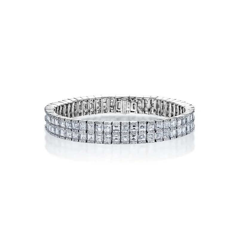 Light accent bangles-Carre 19 Carats Combine Mix Shape Diamond Double Row Bracelet in 18k White Gold