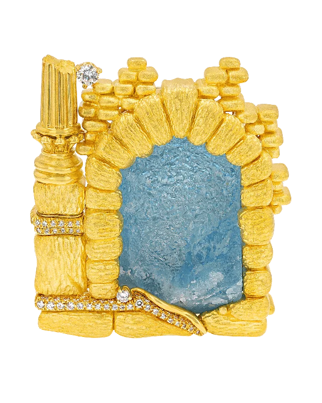 Night gothic brooch-Henry Dunay Aquamarine and Diamond Brooch