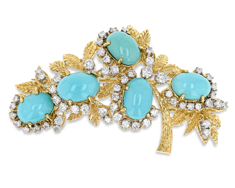 Dual-metal brooch-Turquoise and Diamond Brooch