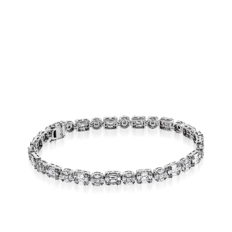 Worn clasp bangles-Round and Baguette Cluster Diamond Tennis Bracelet