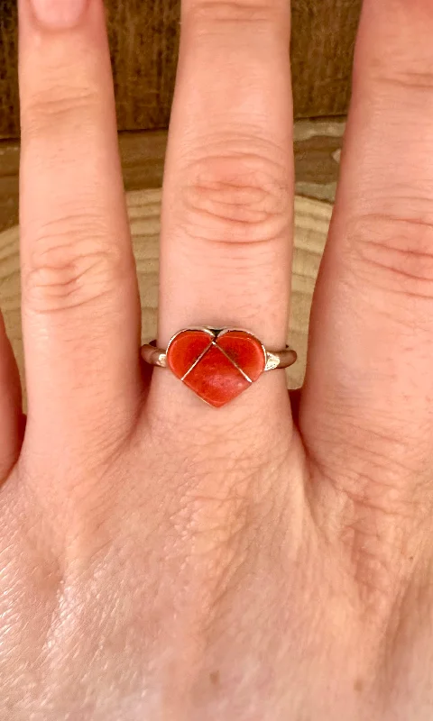 Matte finish rings-HEART OF CORAL Sterling Silver & Red Ring • Size 8 1/2