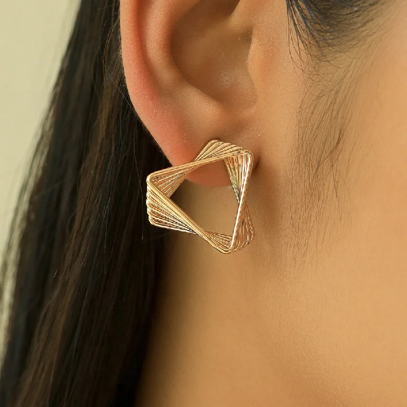 Pure crystal earrings-Contemporary Triangle Shape Twisted Stud Earrings