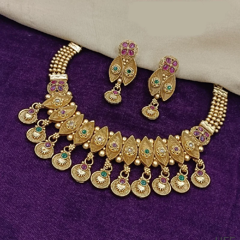 Frosted bead necklaces-Manisha Jewellery Gold Plated Pota Stone Necklace Set