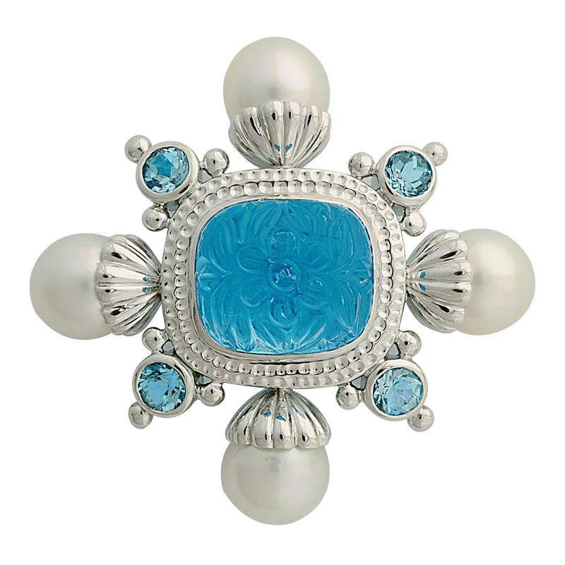 Fine dot brooch-Brooch-Blue Topaz and South Sea Pearl