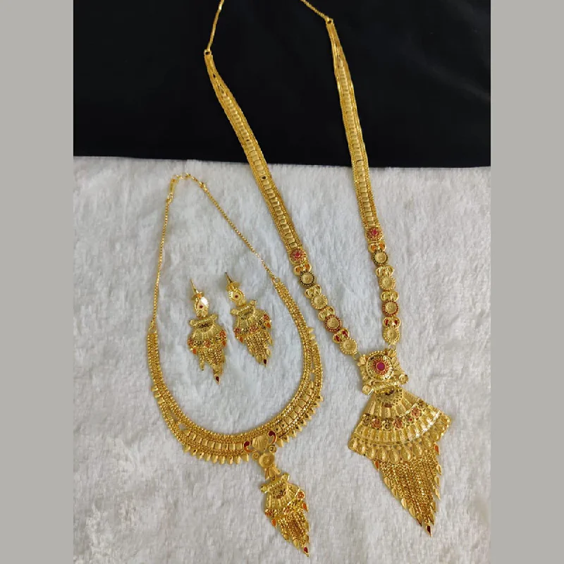 Thick collar necklaces-Pari Art Jewellery Forming Gold Double Necklace Set