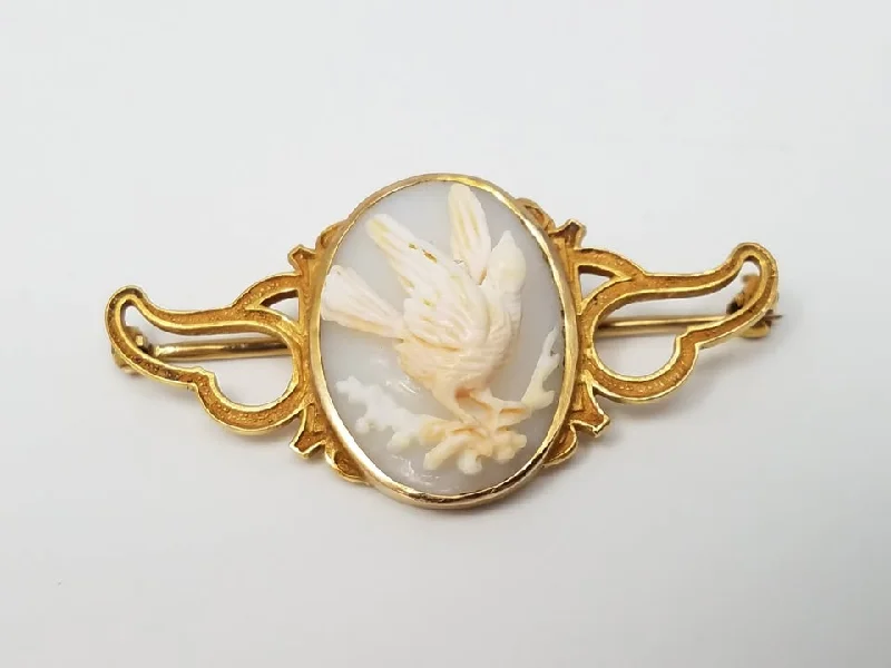 Cotton cord brooch-Uncommon Vintage 14k Yellow Gold Carved Shell Bird Cameo Pin/Brooch