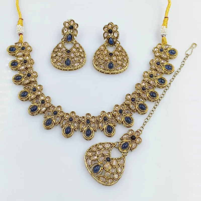 Wide weave necklaces-Rani Sati Jewels Gold Plated Reverse AD Necklace Set